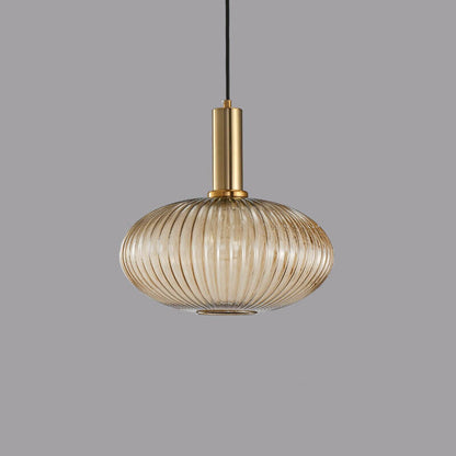 Modern Ribbed Glass Pendant Light with Brass Finish