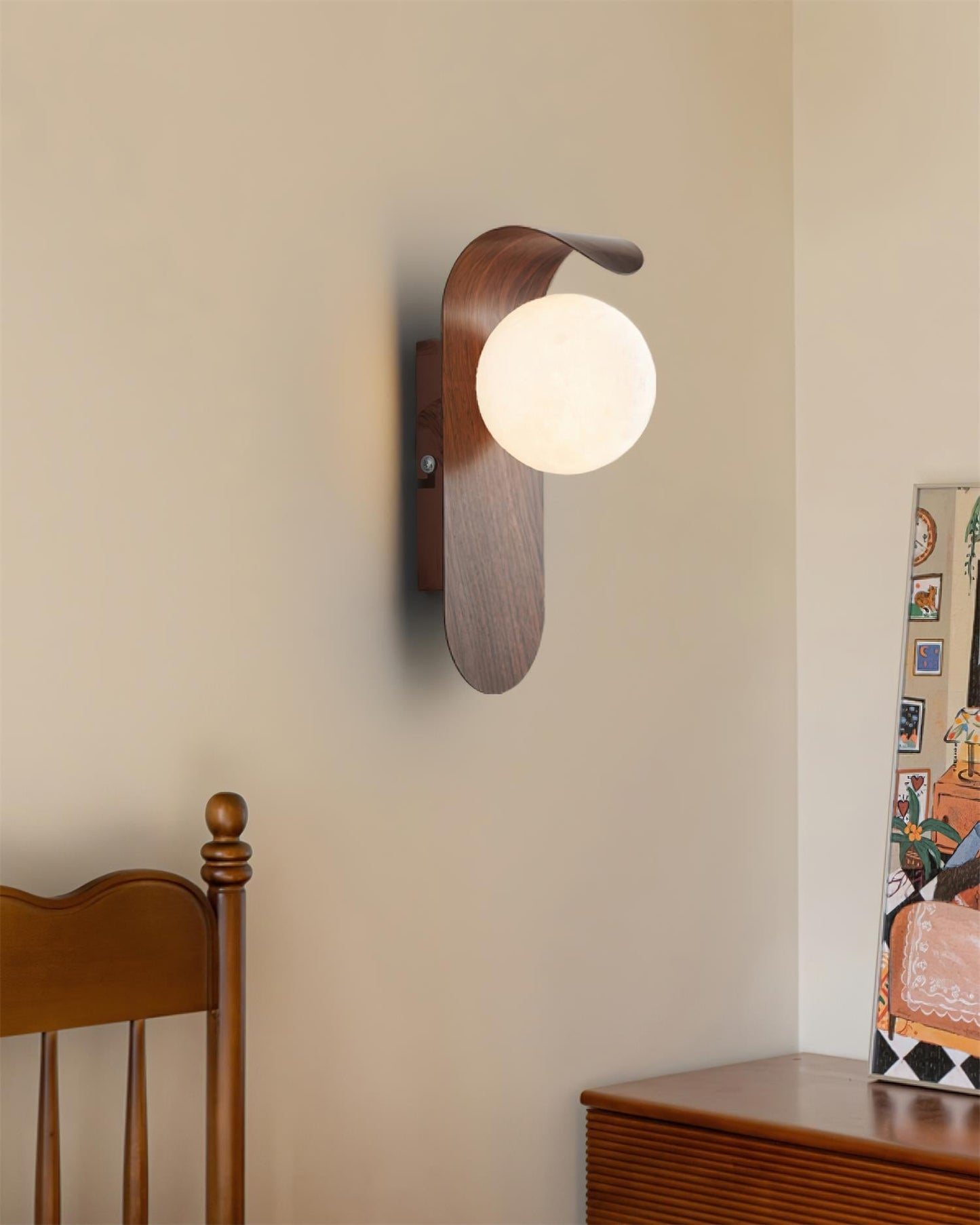 Curved Wood Globe Wall Sconce