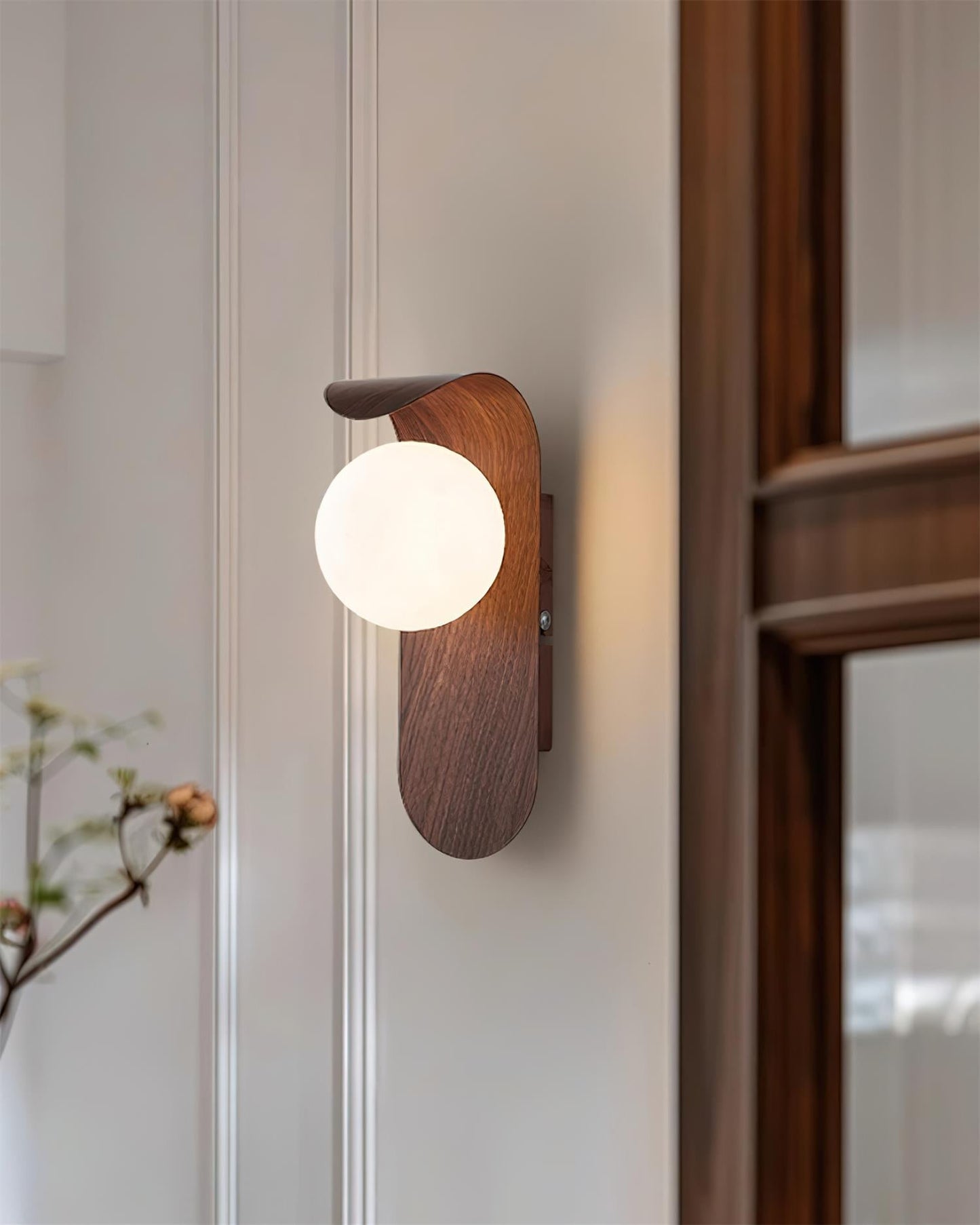 Curved Wood Globe Wall Sconce