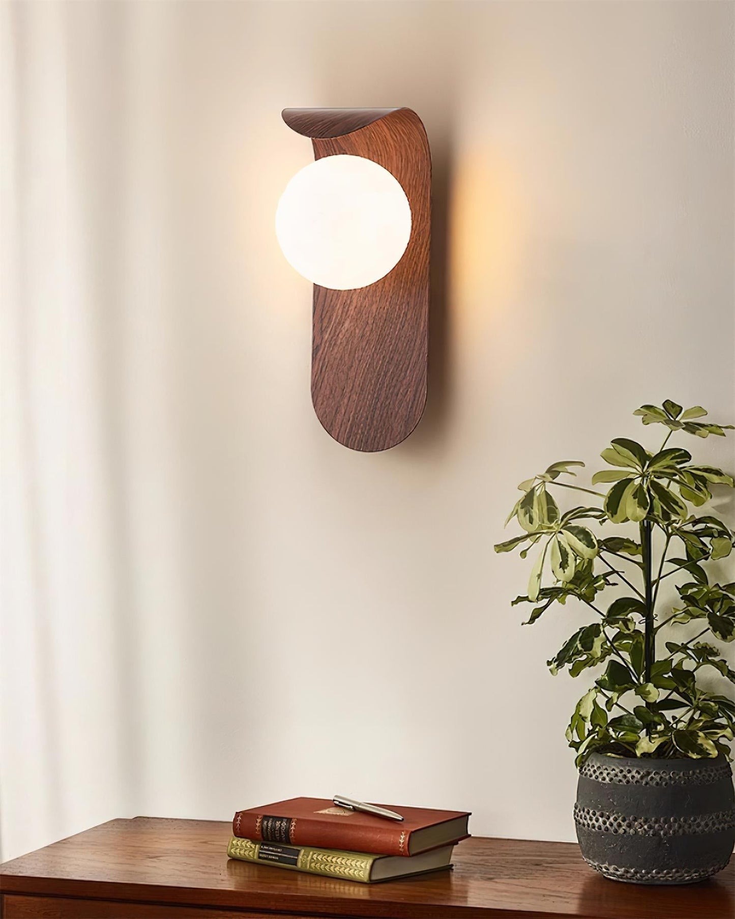 Curved Wood Globe Wall Sconce