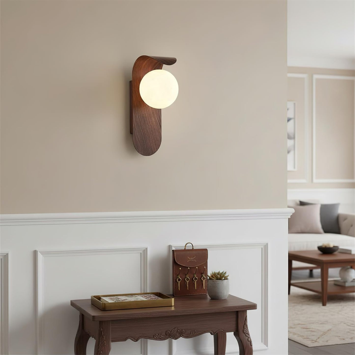 Curved Wood Globe Wall Sconce