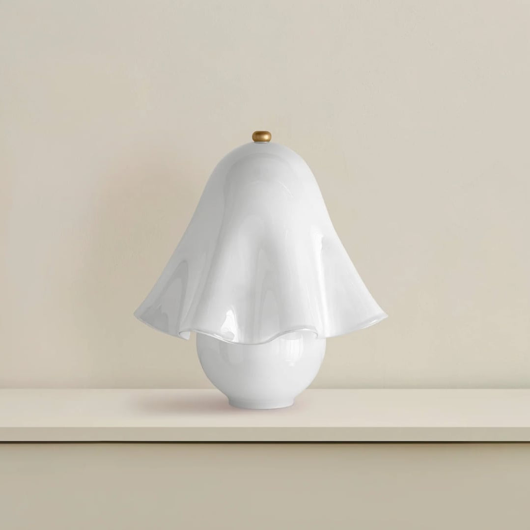 Lumera White Glass Table Lamp with Copper Accent