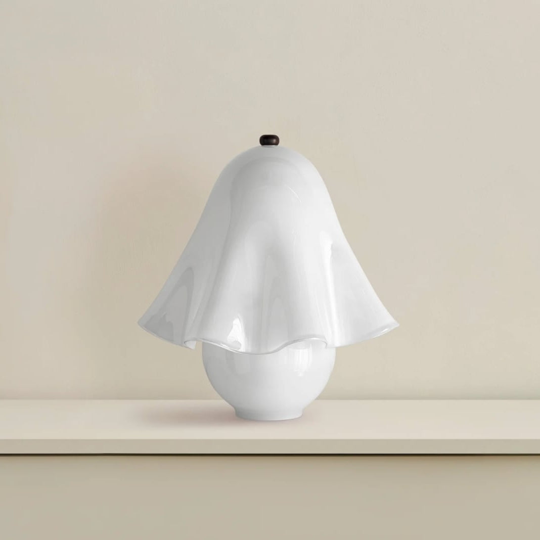 Lumera White Glass Table Lamp with Copper Accent
