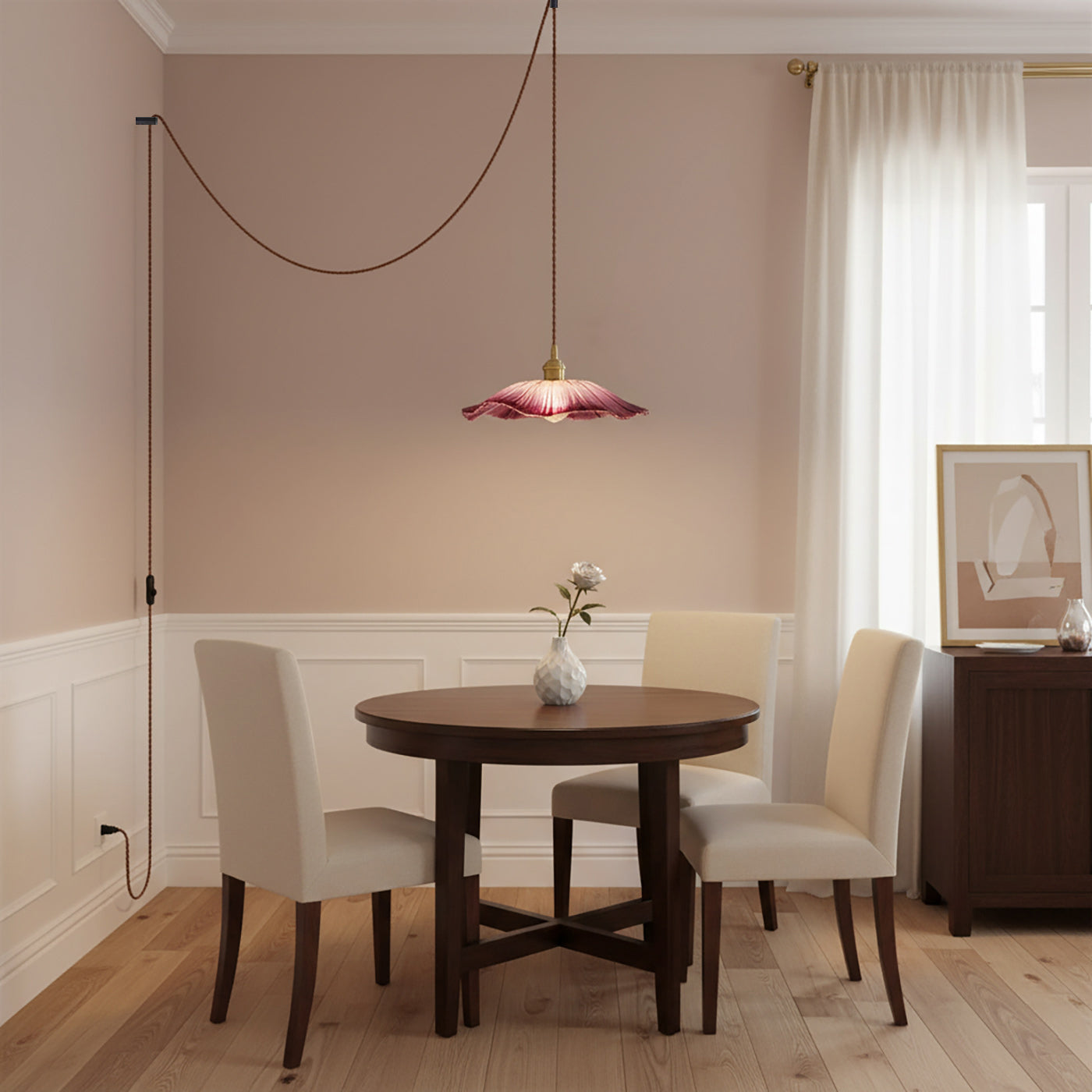 Fluted Glass Bloom Plug-In Pendant Light