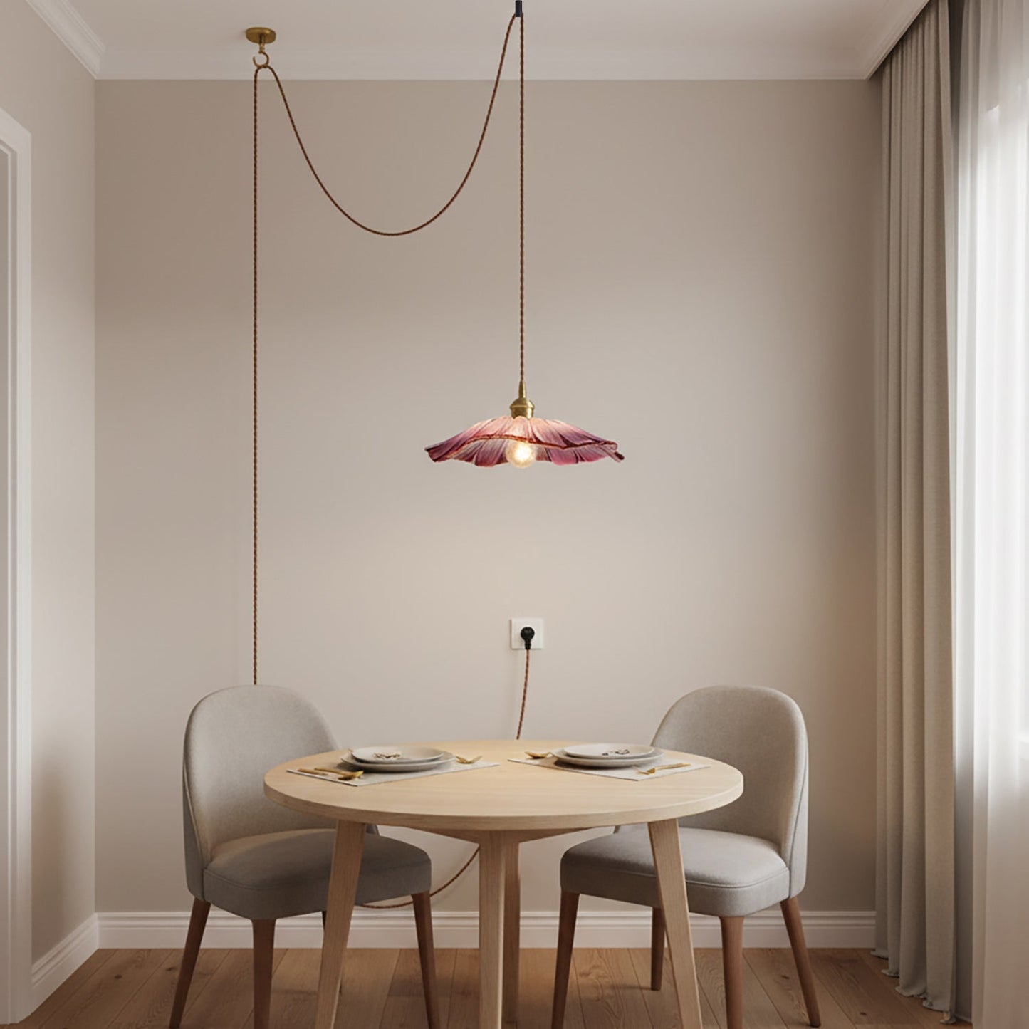 Fluted Glass Bloom Plug-In Pendant Light