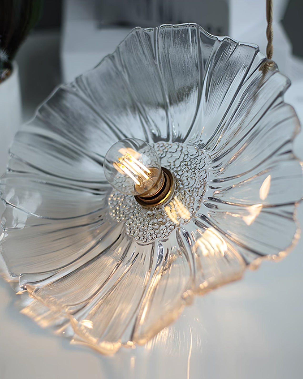 Fluted Glass Bloom Plug-In Pendant Light