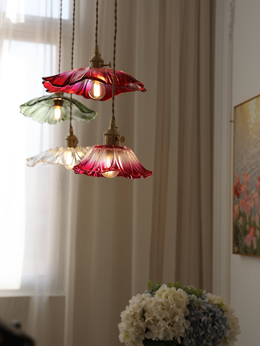 Fluted Glass Bloom Plug-In Pendant Light