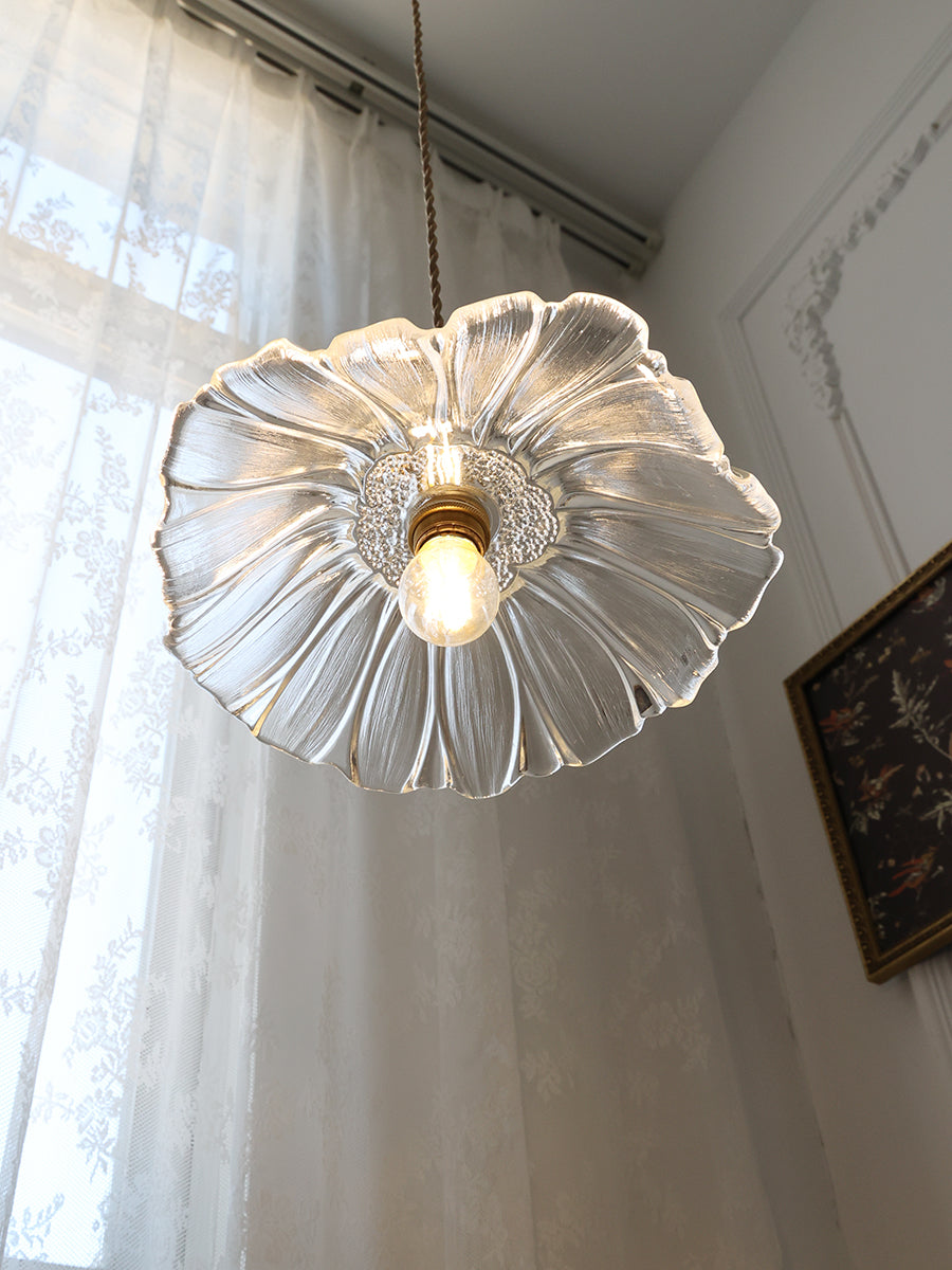 Fluted Glass Bloom Plug-In Pendant Light