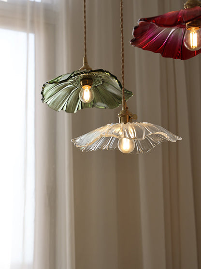 Fluted Glass Bloom Plug-In Pendant Light
