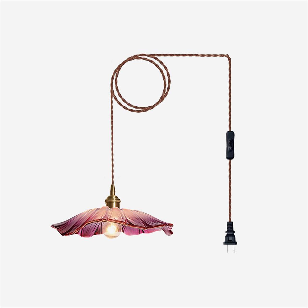 Fluted Glass Bloom Plug-In Pendant Light