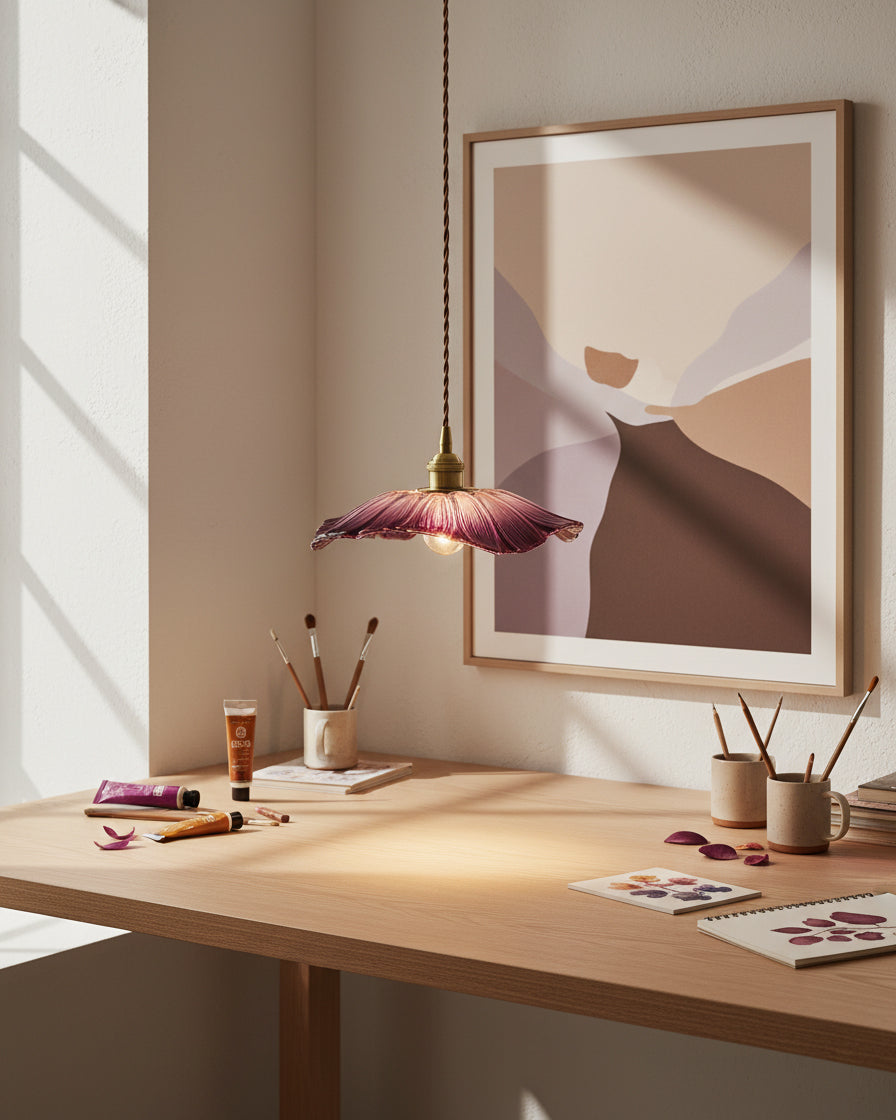 Fluted Glass Bloom Plug-In Pendant Light