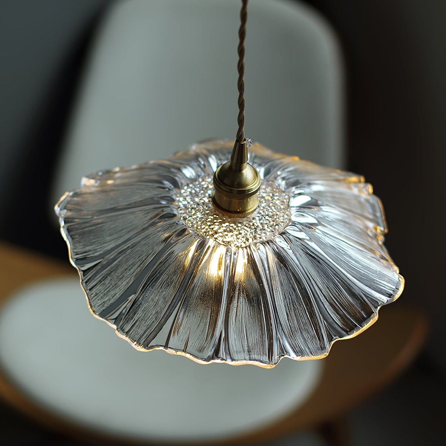 Fluted Glass Bloom Plug-In Pendant Light