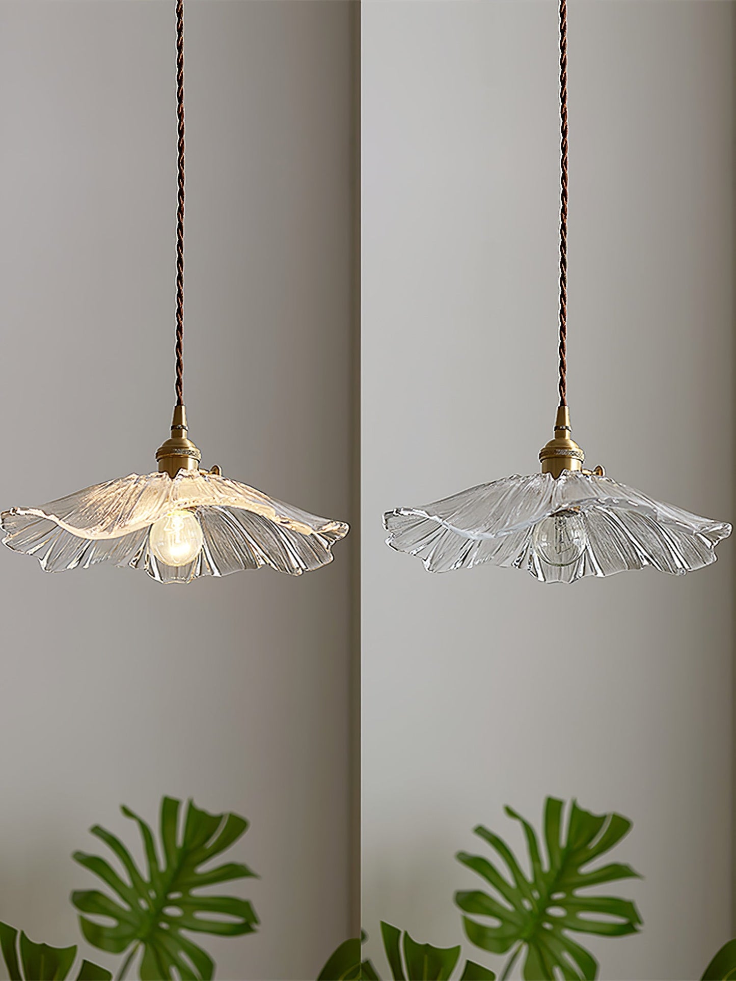 Fluted Glass Bloom Plug-In Pendant Light