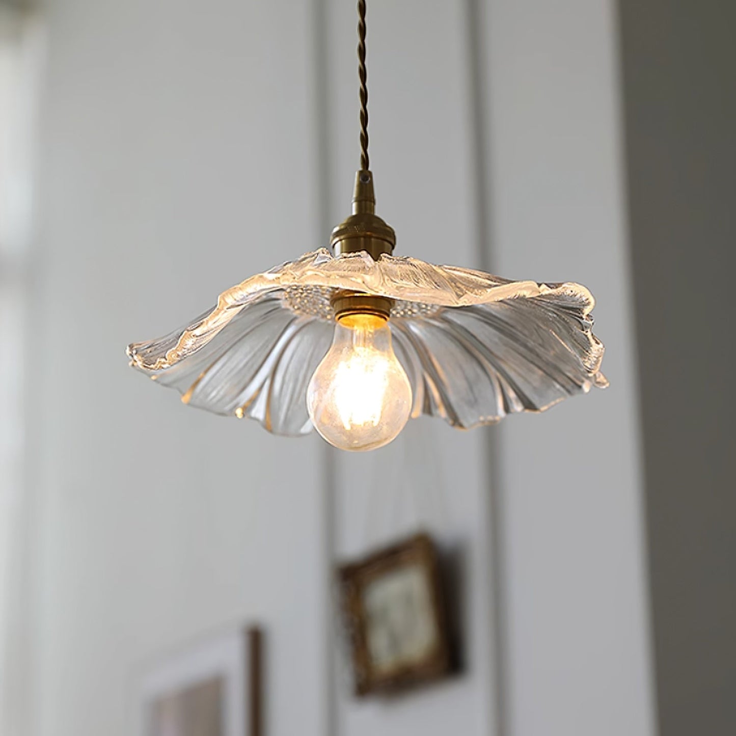 Fluted Glass Bloom Plug-In Pendant Light