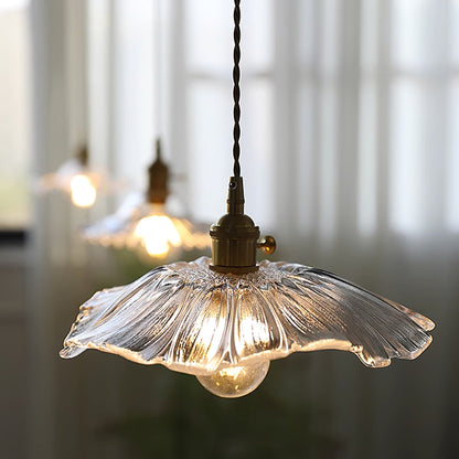Fluted Glass Bloom Plug-In Pendant Light