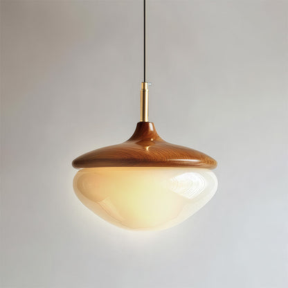 Hazelora Vintage Glass Pendant Light with Wooden Top