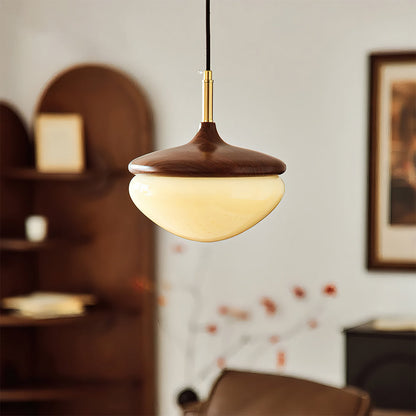 Hazelora Vintage Glass Pendant Light with Wooden Top
