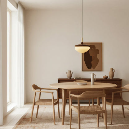 Hazelora Vintage Glass Pendant Light with Wooden Top