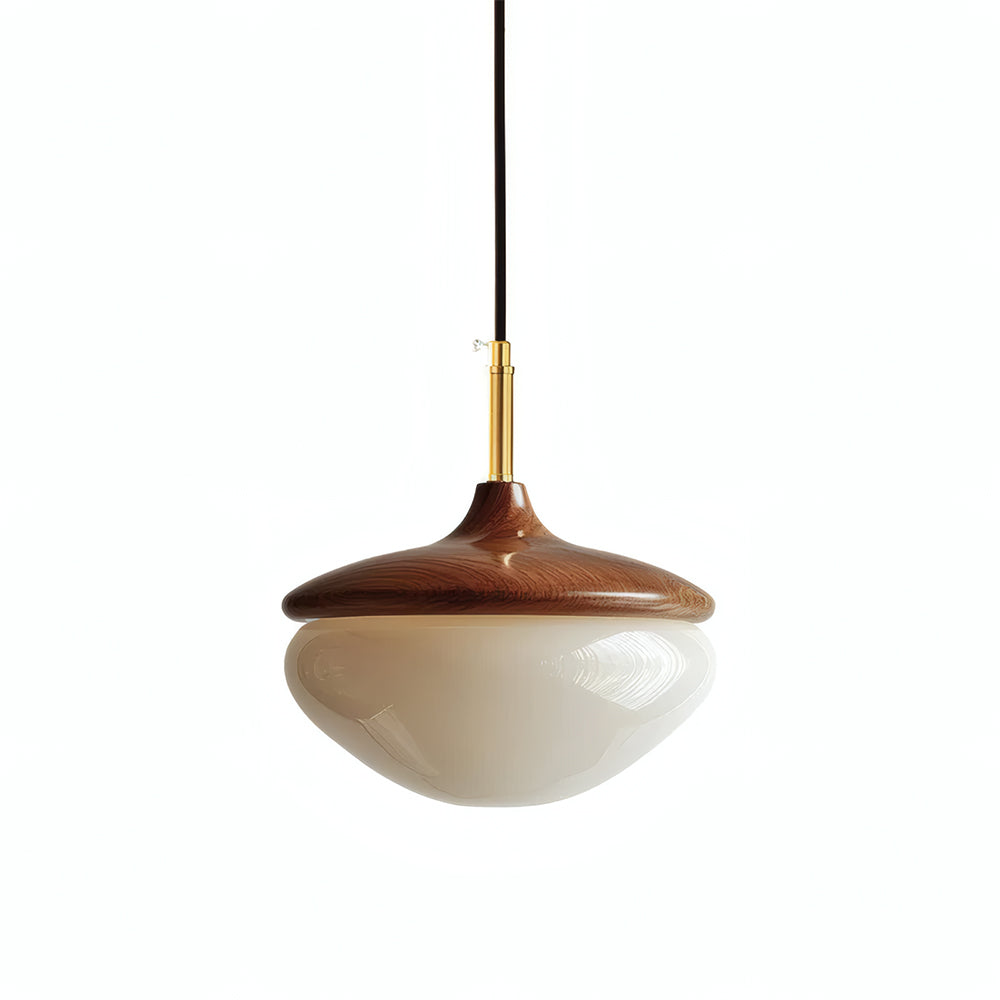 Hazelora Vintage Glass Pendant Light with Wooden Top