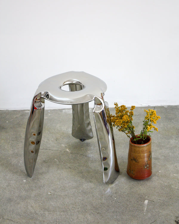 Sculpted Stainless Steel Puffy Stool