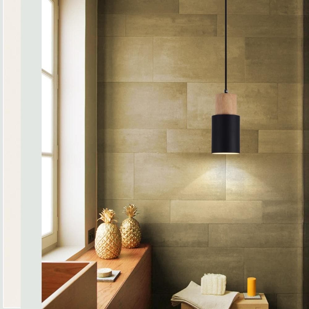 Modern Wood Cylinder Pendant Light