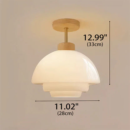 Nordelle Cream Glass Ceiling Light with Wood Accent