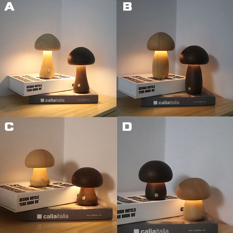 Mini Mushroom Wooden Table Lamp