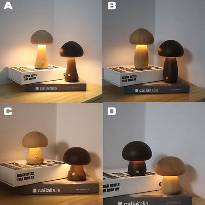 Mini Mushroom Wooden Table Lamp