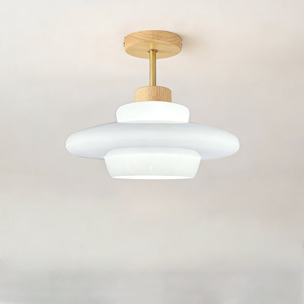 Nordelle Cream Glass Ceiling Light with Wood Accent