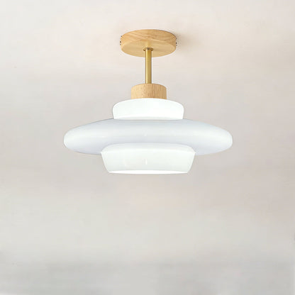 Nordelle Cream Glass Ceiling Light with Wood Accent