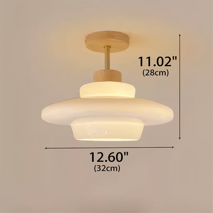 Nordelle Cream Glass Ceiling Light with Wood Accent