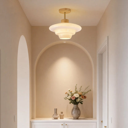 Nordelle Cream Glass Ceiling Light with Wood Accent