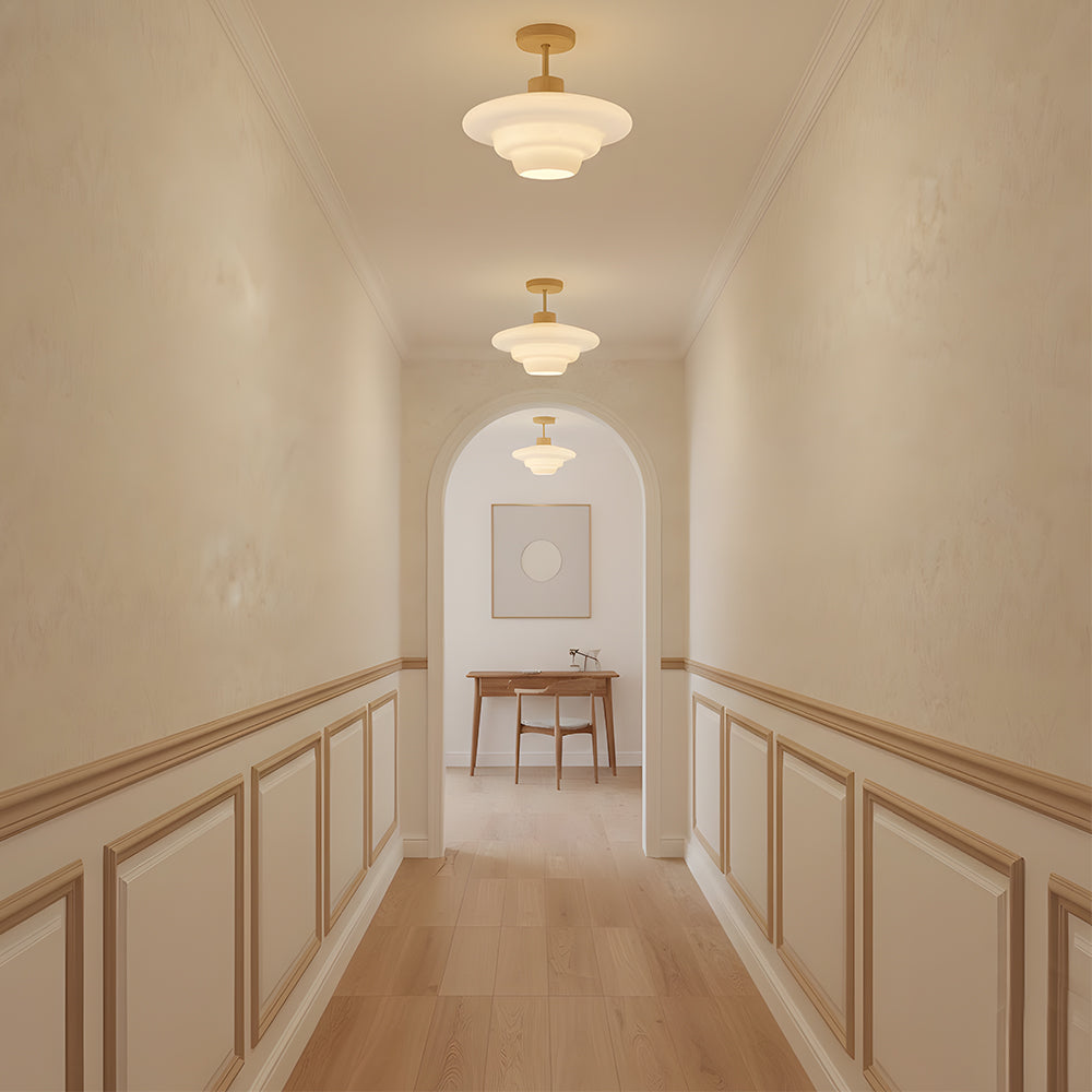 Nordelle Cream Glass Ceiling Light with Wood Accent