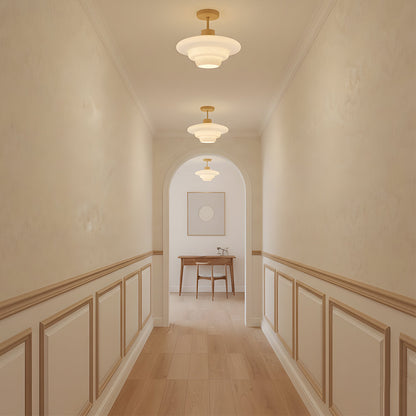 Nordelle Cream Glass Ceiling Light with Wood Accent