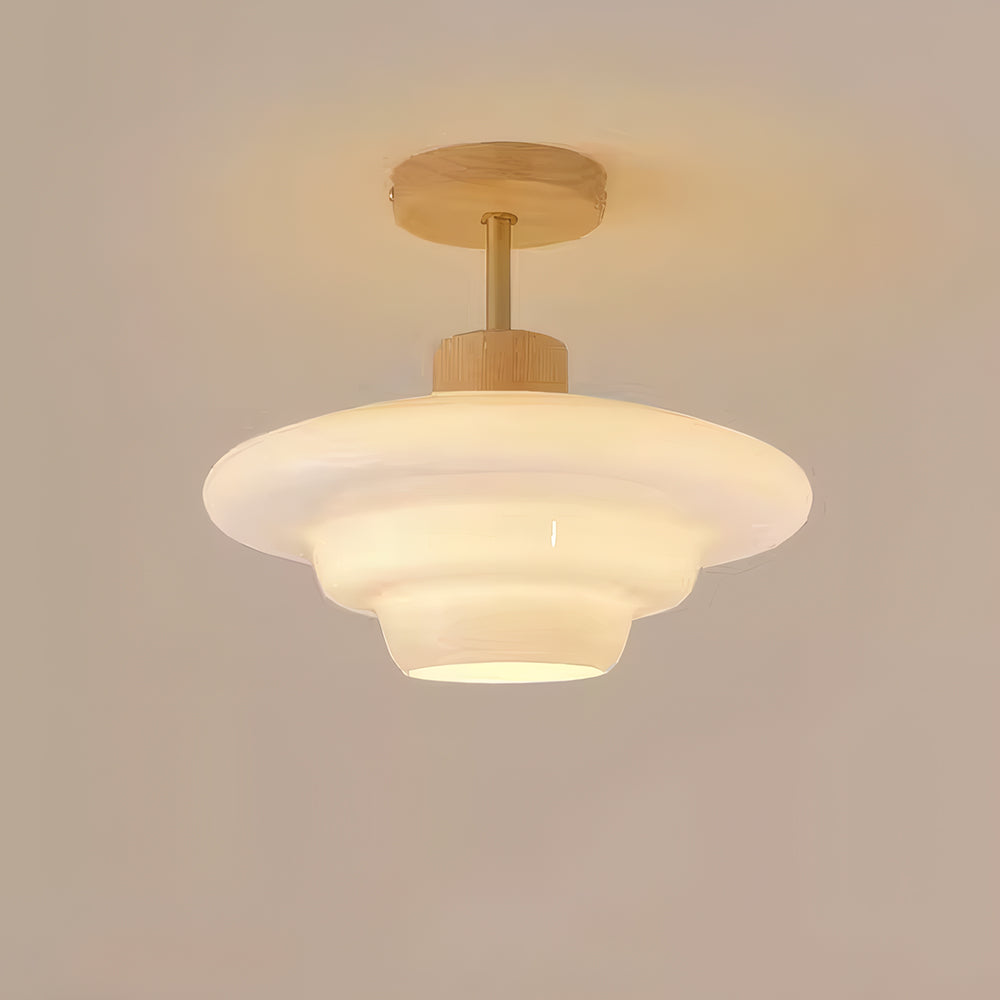 Nordelle Cream Glass Ceiling Light with Wood Accent