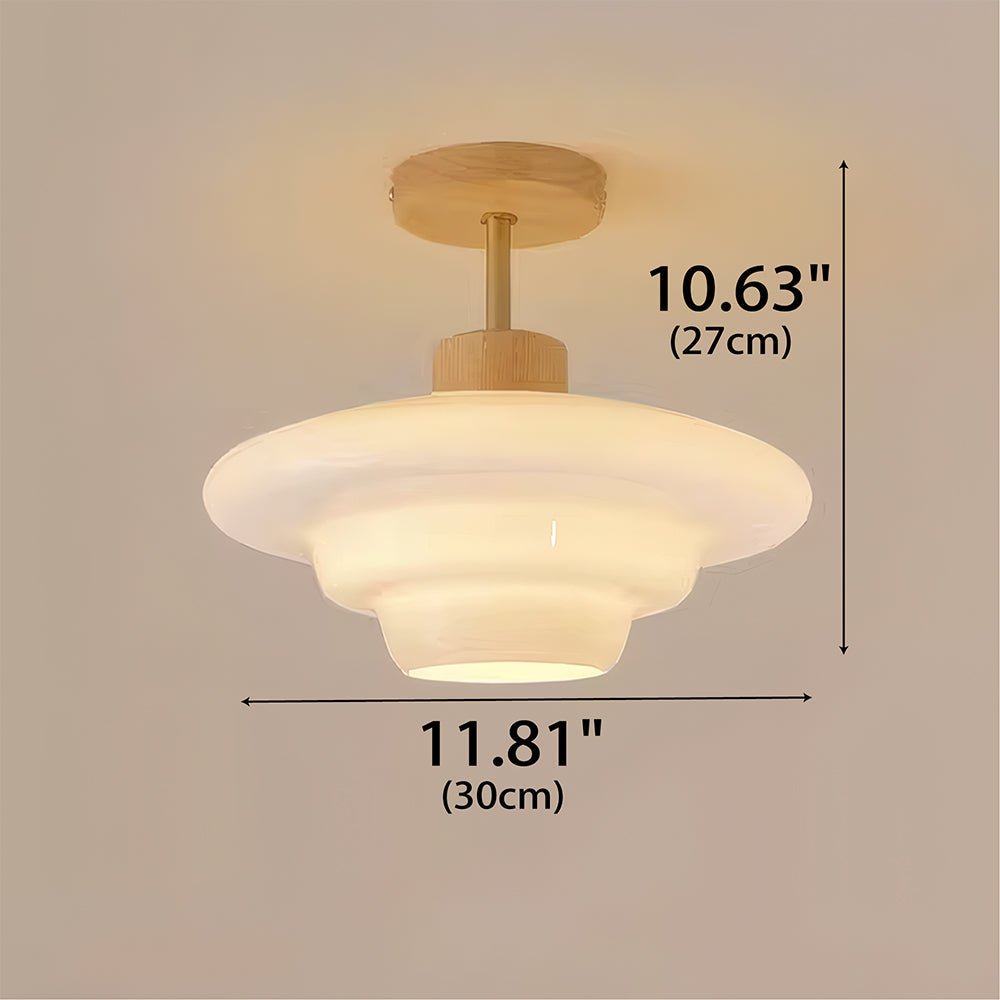 Nordelle Cream Glass Ceiling Light with Wood Accent