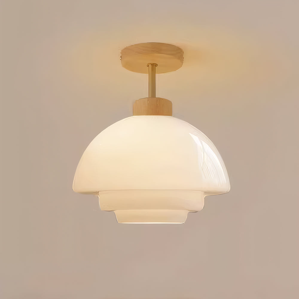 Nordelle Cream Glass Ceiling Light with Wood Accent