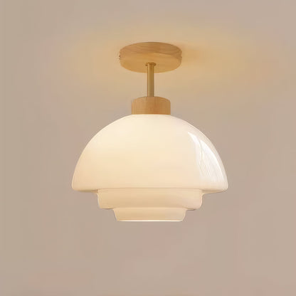 Nordelle Cream Glass Ceiling Light with Wood Accent