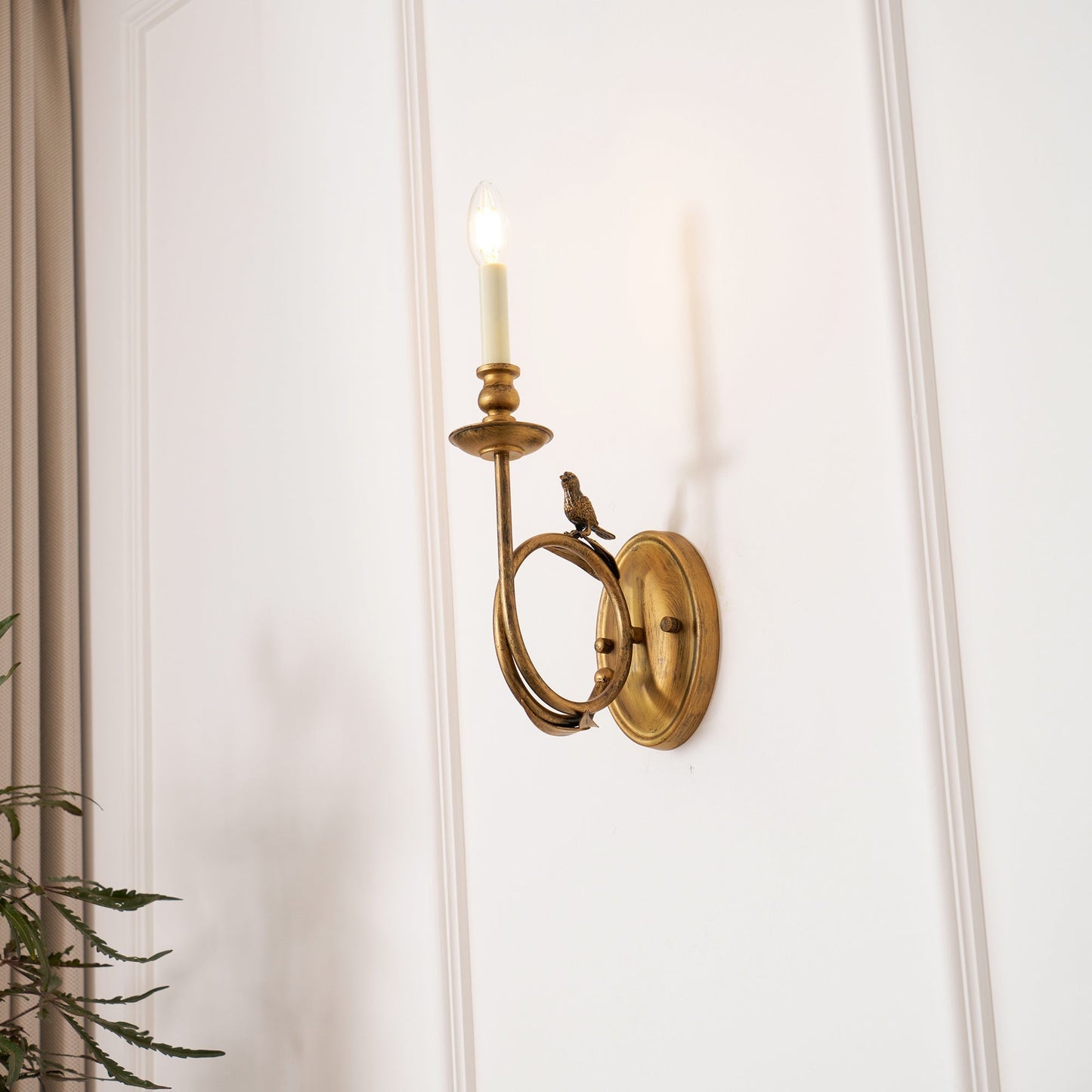Ornate Brass Candle Wall Sconce