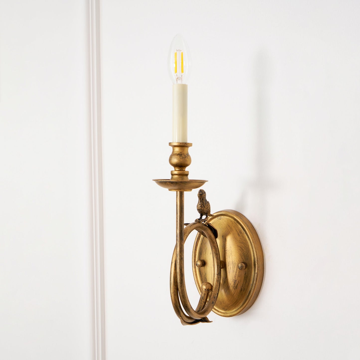 Ornate Brass Candle Wall Sconce