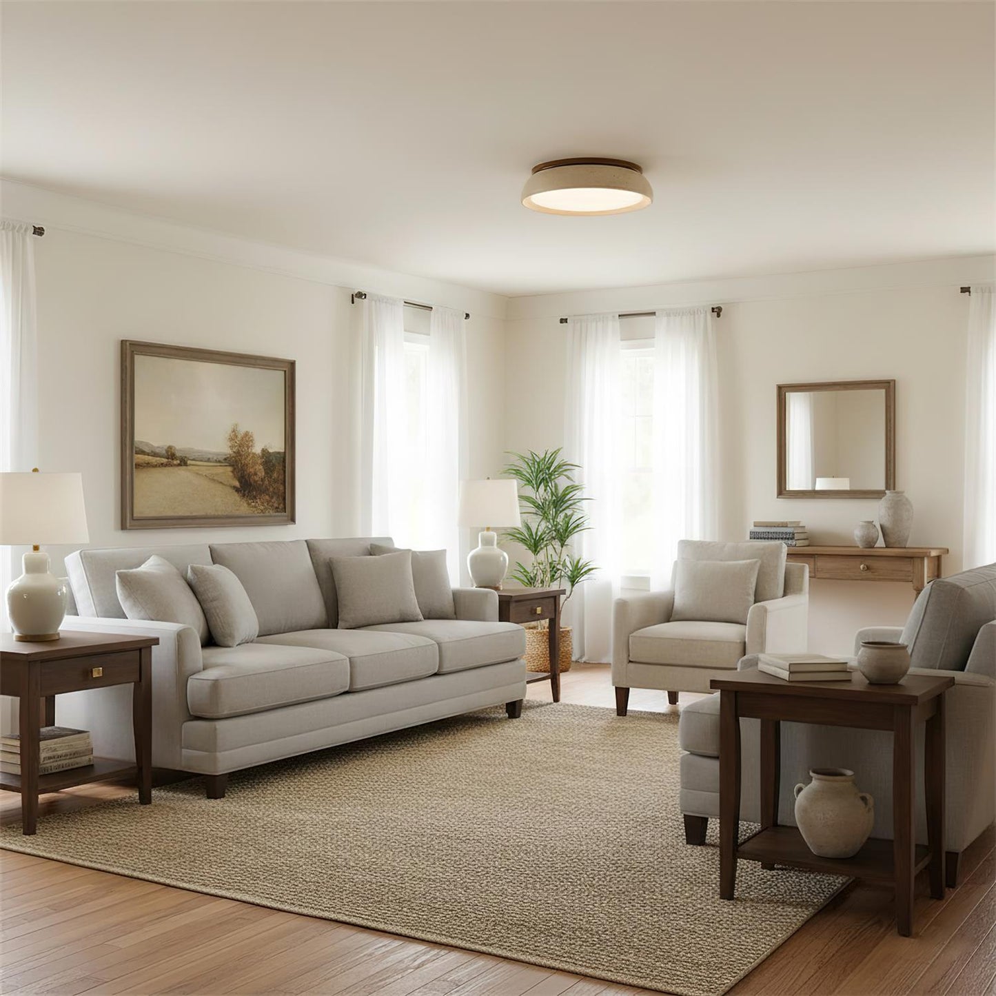 Travertine Stone Flush Ceiling Light