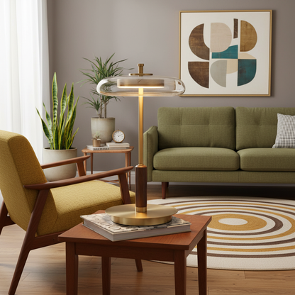 Modern Glass & Brass LED Table Lamp