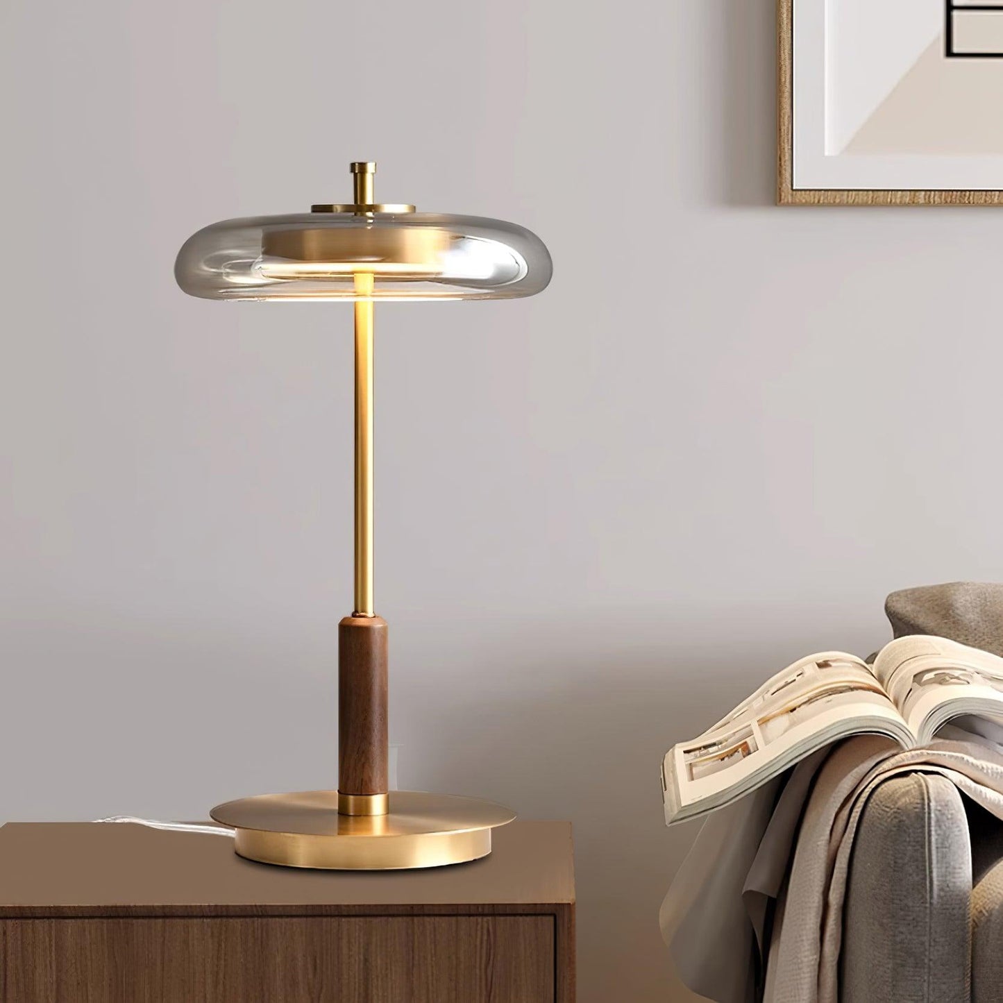 Modern Glass & Brass LED Table Lamp