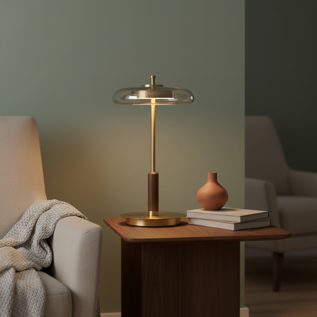Modern Glass & Brass LED Table Lamp
