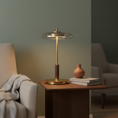 Modern Glass & Brass LED Table Lamp