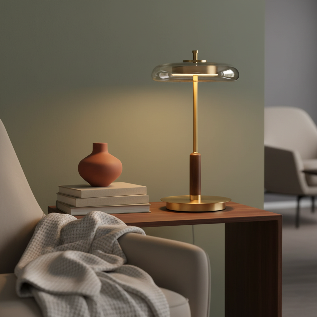 Modern Glass & Brass LED Table Lamp