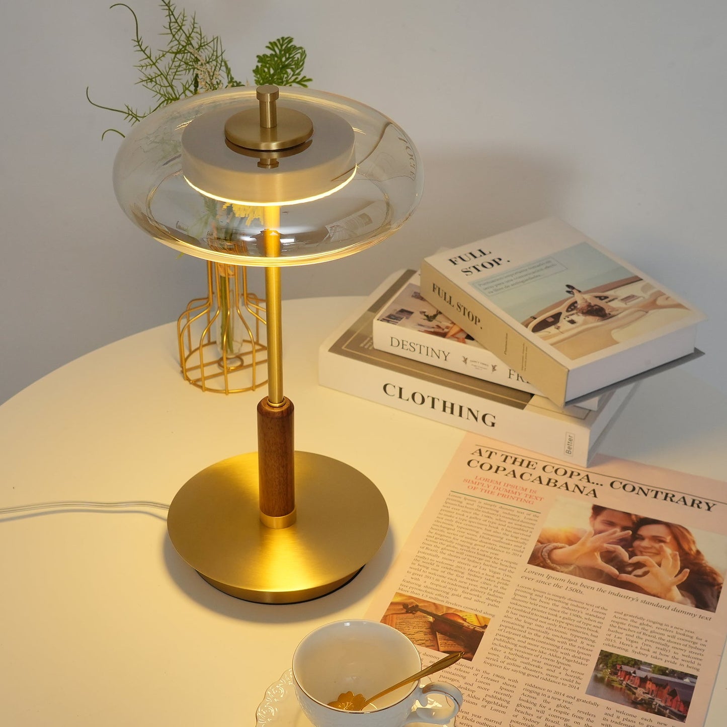 Modern Glass & Brass LED Table Lamp