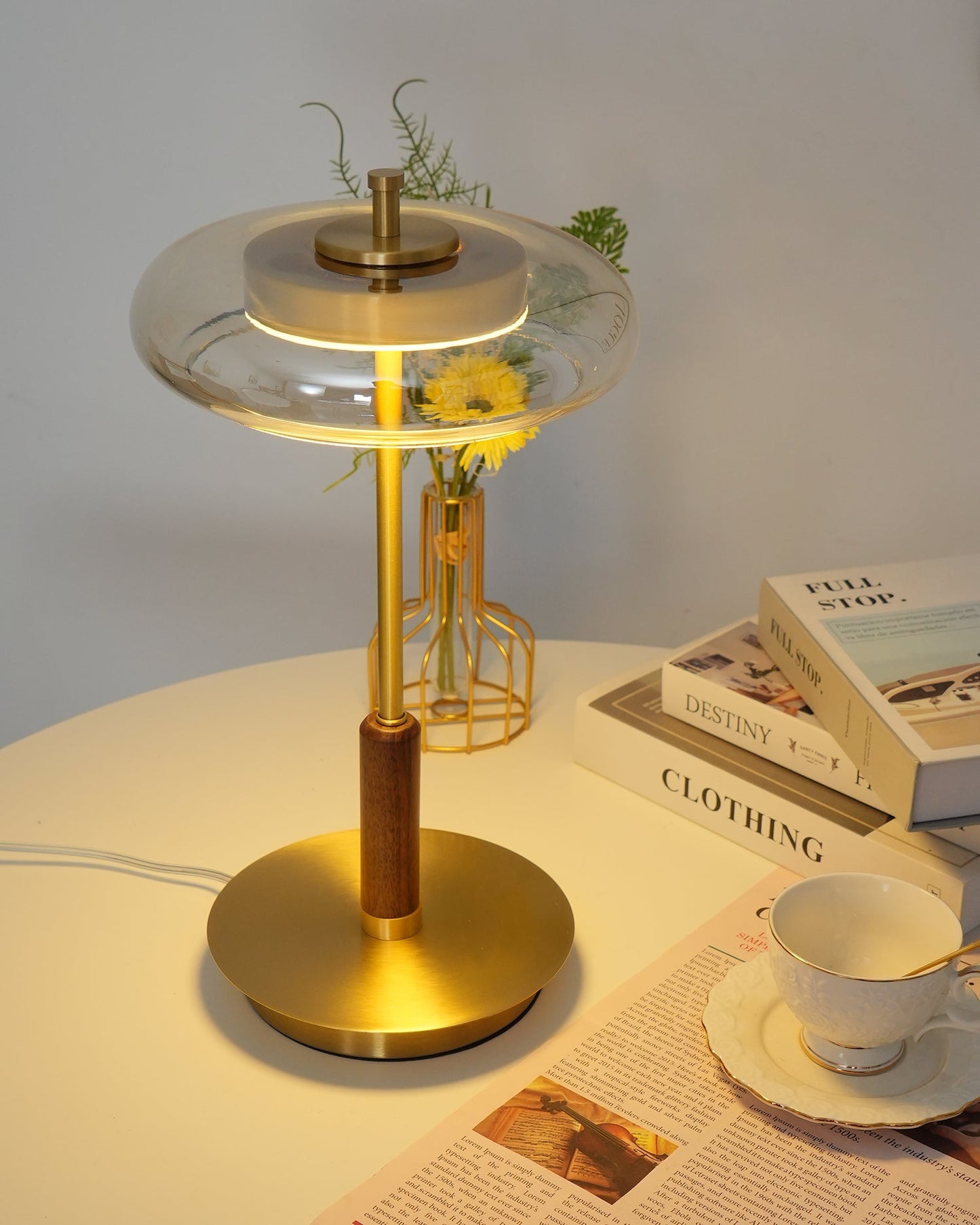 Modern Glass & Brass LED Table Lamp