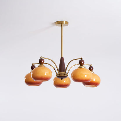 Mid-Century Amber Glass Chandelier