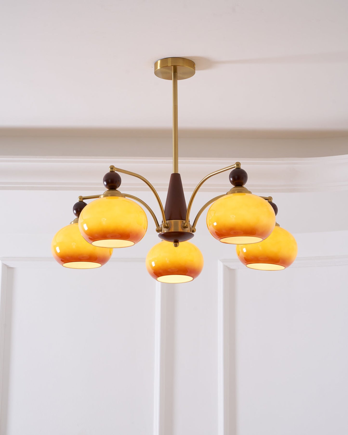 Mid-Century Amber Glass Chandelier